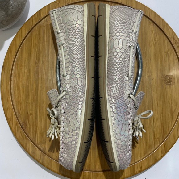 White Mountain Snake Print Leather Boat Shoe Women 8.5 Preppy Metallic Moccasin - Picture 6 of 9